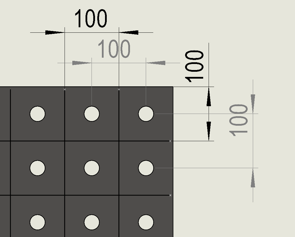 Standard-Lochraster D16 mit regelmäßig angeordneten Bohrungen im 100 × 100-mm-Raster