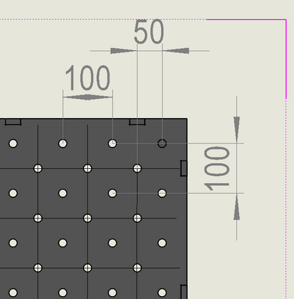 Diagonaler Lochraster D16 mit zusätzlichen versetzten Bohrungen im 50- und 100-mm-Raster
