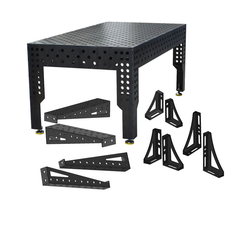 3D Schweißtisch PREMIUM D28 | 2400x1200x200x12mm + 10-tlg. Verlängerungs- &amp; Spannwinkel-Set