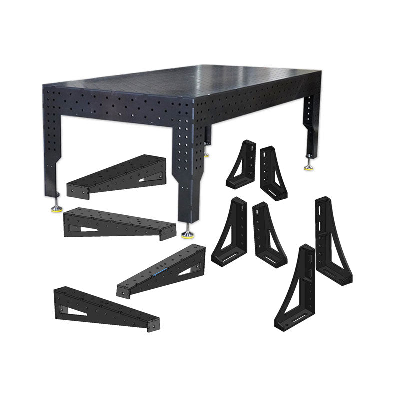 3D Schweißtisch PREMIUM D16 – 2400 × 1200 × 200 mm | 12 mm stark + 10-tlg. Verlängerungs- & Spannwinkel-Set