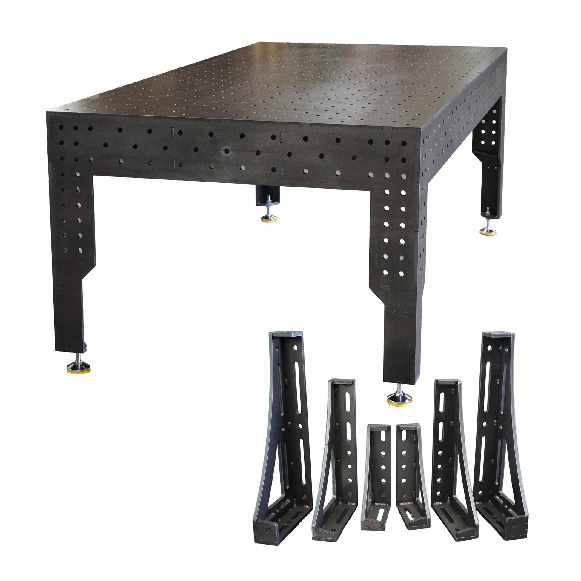 3D Schweißtisch PREMIUM D16 – 2400 × 1200 × 200 mm | 12 mm - Konfigurie rbar mit 6-tlg. Spannwinkel-Set D16 300,450 und 600 mm