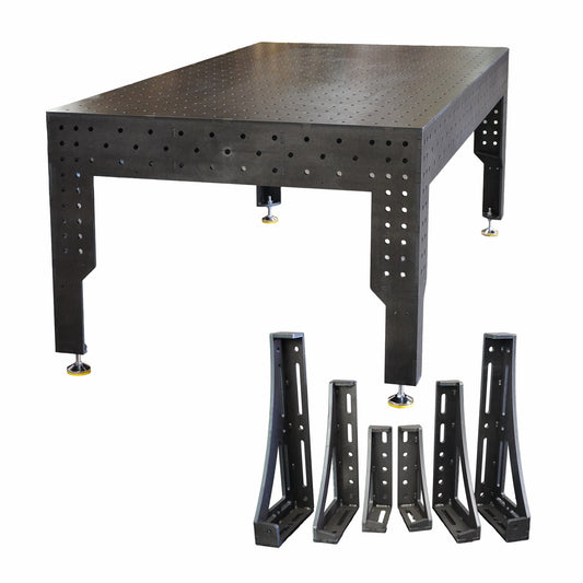 3D Schweißtisch PREMIUM D16 – 2400 × 1200 × 200 mm | 12 mm - Konfigurie rbar mit 6-tlg. Spannwinkel-Set D16 300,450 und 600 mm