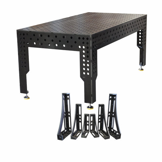 3D Schweißtisch PREMIUM D28 – 2000 × 1000 × 200 mm | 12 mm - Konfigurierbar mit 6-tlg. Spannwinkel-Set 300, 450 und 600 mm