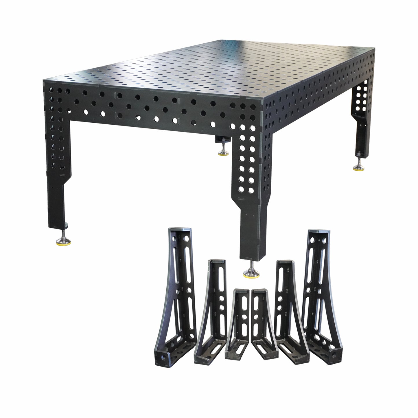 3D Schweißtisch PREMIUM D28 – 2400 × 1200 × 200 mm | 12 mm - Konfigurierbar mit 6-tlg. Spannwinkel-Set