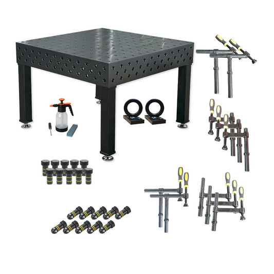 3D Schweißtisch PROFI Ø28 plasmanitriert – 1200 × 1200 × 200 mm | 25 mm stark + 30-tlg. Werkzeugsatz +Pflege&amp;Reinigung-Set + 2x Hebeöse D28