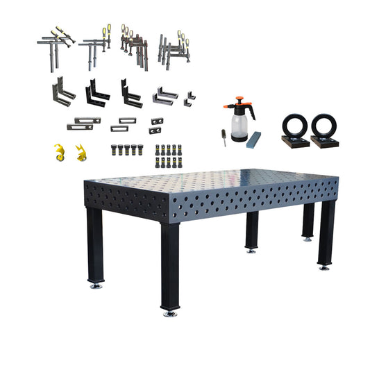 3D Schweißtisch PROFI Ø28 Plasmanitriert – 2000 x 1000 x 200 mm | 25 mm stark + 43tlg. Werkzeugsatz + Pflege&amp;Reinigung-Set + 2x Hebeöse D28