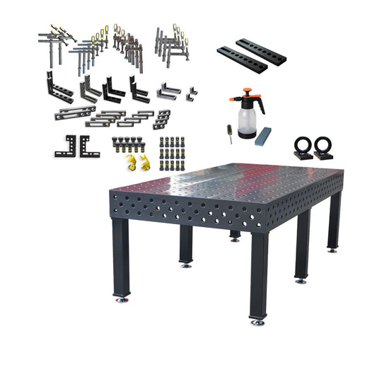3D Schweißtisch PROFI Ø28 Plasmanitriert – 2400 x 1200 x 200 mm | 25 mm stark + 72tlg. Werkzeugsatz + Pflege&amp;Reinigung-Set + 2x Hebeöse D28