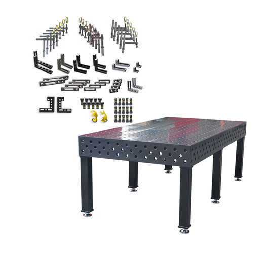 3D Schweißtisch PROFI Ø28 Plasmanitriert – 2400 x 1200 x 200 mm | 25 mm stark + 72tlg. Werkzeugsatz + Pflege&amp;Reinigung-Set