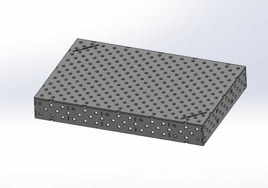 3D-Schweißtisch Work-Pro D28 1500 × 1000 × 200 mm mit 12-mm-Platte in Perspektivansicht