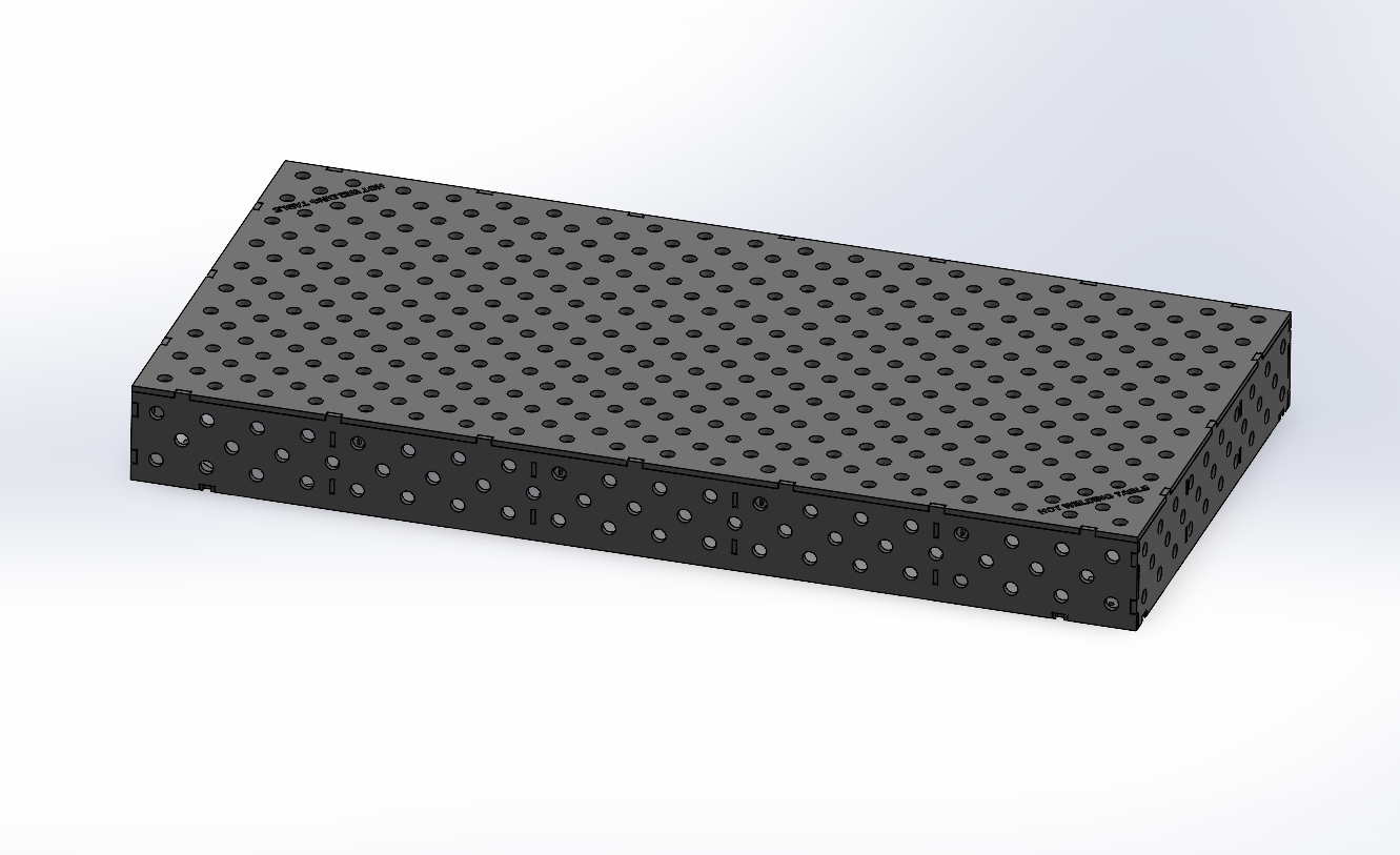 3D-Schweißtisch Work-Pro D28 2000 × 1000 × 200 mm mit 12-mm-Platte in Perspektivansicht