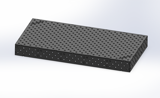 3D-Schweißtisch Work-Pro D28 2000 × 1000 × 200 mm mit 12-mm-Platte in Perspektivansicht